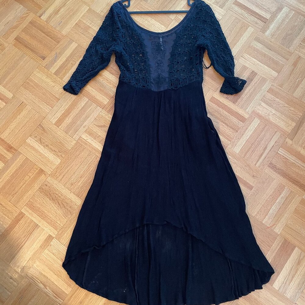 High-low flowy embroidered black dress